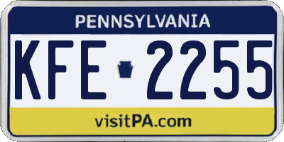PA license plate KFE2255