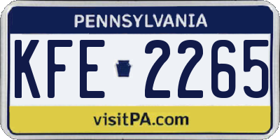 PA license plate KFE2265