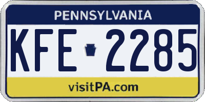 PA license plate KFE2285