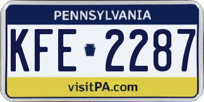 PA license plate KFE2287