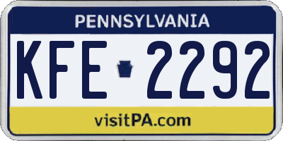 PA license plate KFE2292
