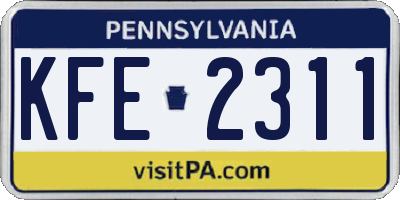 PA license plate KFE2311