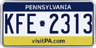 PA license plate KFE2313