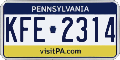 PA license plate KFE2314