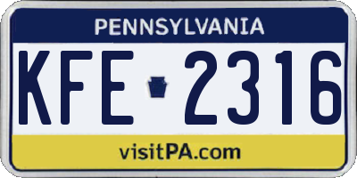 PA license plate KFE2316