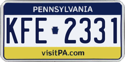 PA license plate KFE2331
