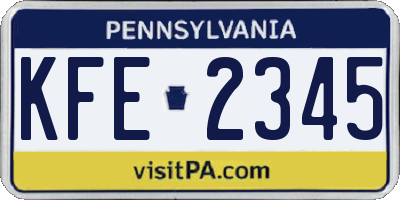 PA license plate KFE2345