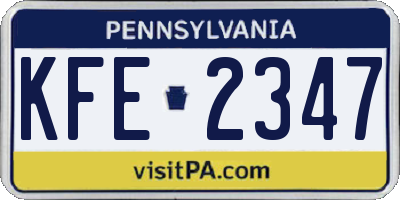 PA license plate KFE2347