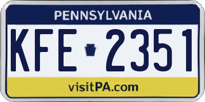 PA license plate KFE2351