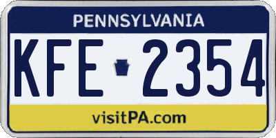 PA license plate KFE2354