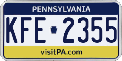PA license plate KFE2355