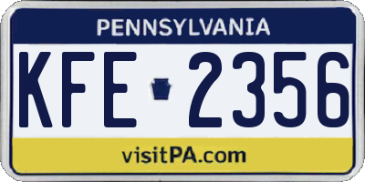 PA license plate KFE2356