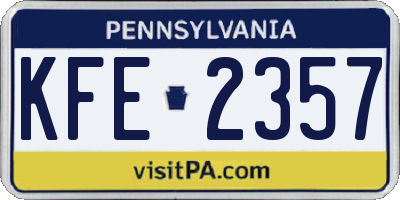 PA license plate KFE2357