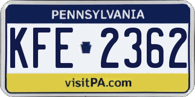 PA license plate KFE2362