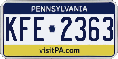 PA license plate KFE2363