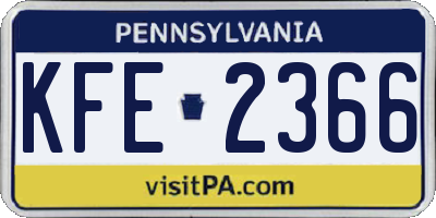 PA license plate KFE2366