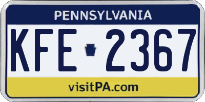 PA license plate KFE2367