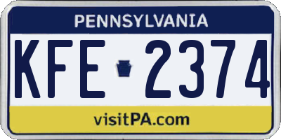 PA license plate KFE2374