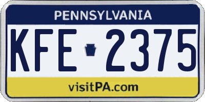 PA license plate KFE2375
