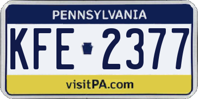PA license plate KFE2377