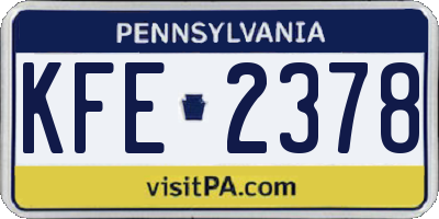 PA license plate KFE2378
