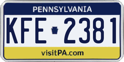 PA license plate KFE2381