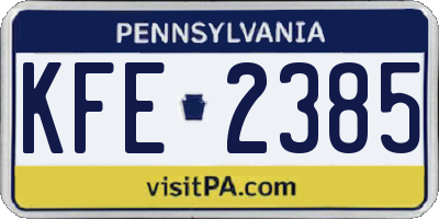 PA license plate KFE2385