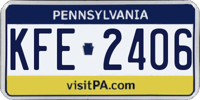 PA license plate KFE2406