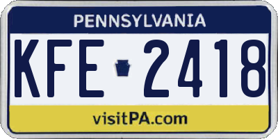 PA license plate KFE2418