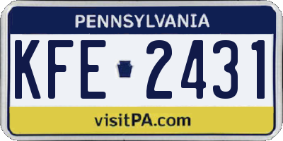PA license plate KFE2431