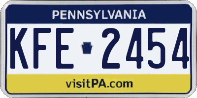 PA license plate KFE2454