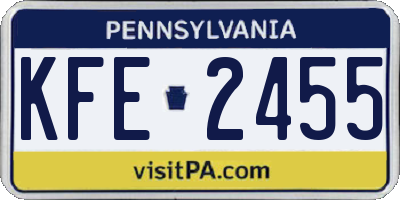 PA license plate KFE2455