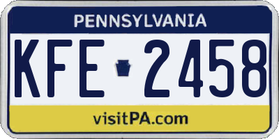 PA license plate KFE2458