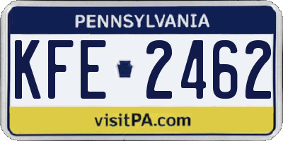 PA license plate KFE2462