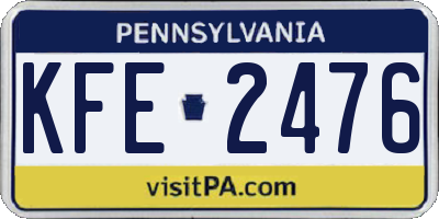PA license plate KFE2476