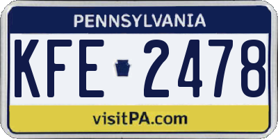 PA license plate KFE2478