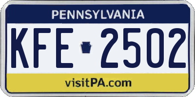 PA license plate KFE2502