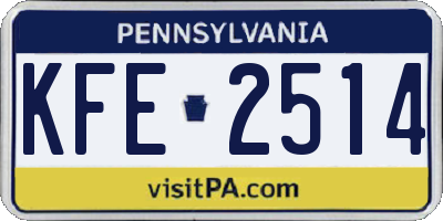 PA license plate KFE2514