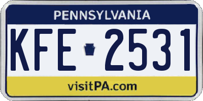 PA license plate KFE2531