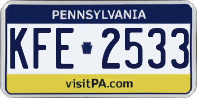 PA license plate KFE2533
