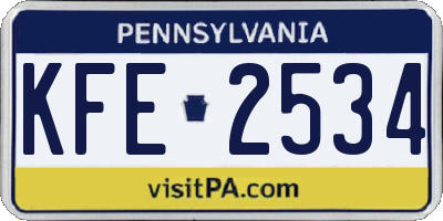 PA license plate KFE2534
