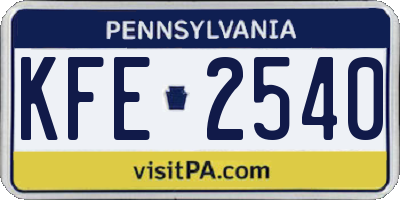 PA license plate KFE2540