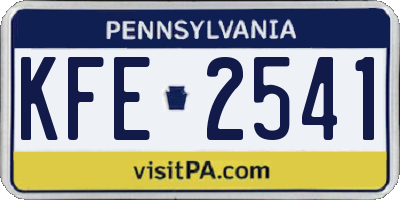 PA license plate KFE2541