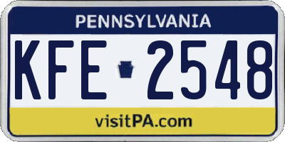 PA license plate KFE2548