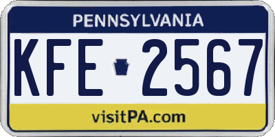 PA license plate KFE2567