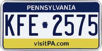 PA license plate KFE2575
