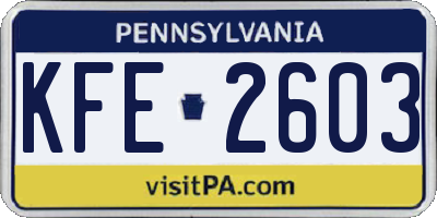 PA license plate KFE2603