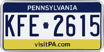 PA license plate KFE2615