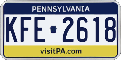 PA license plate KFE2618