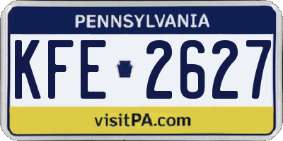 PA license plate KFE2627